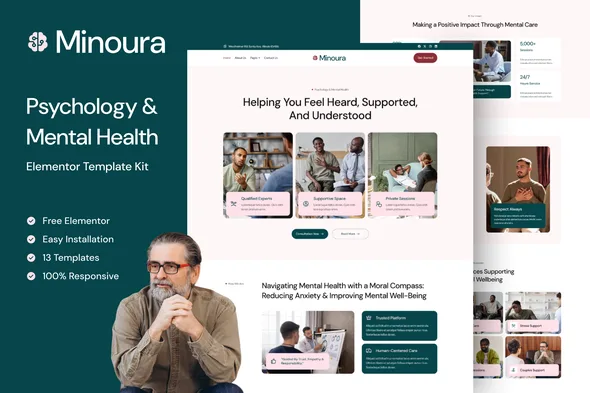 minoura psychology mental health elementor template kit 1