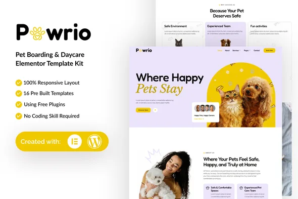 pawrio pet boarding daycare elementor template kit 1
