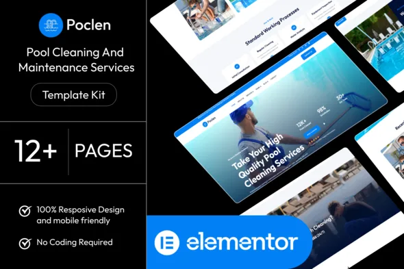poclen pool cleaning maintenance services elementor template kit 1