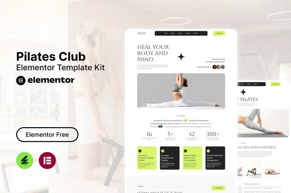 prilly pilates club elementor template kit 1