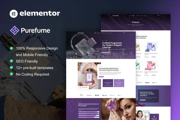 purefume perfume fragrance elementor pro template kit 1