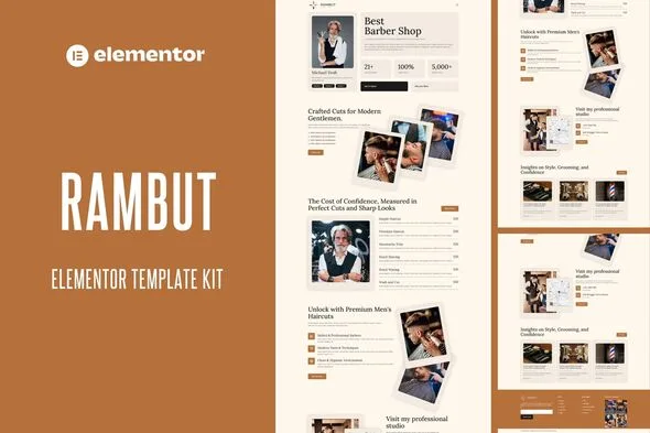 rambut barbershop elementor pro template kit 1
