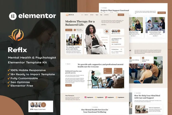reflx mental health psychologist elementor template kit 1