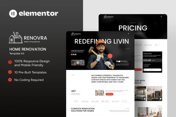 renovra home renovation elementor template kit 1