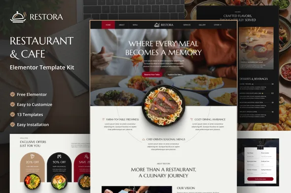 restora restaurant cafe elementor template kit 1