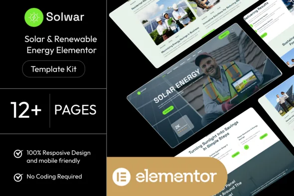 solwar solar renewable energy elementor template kit 1