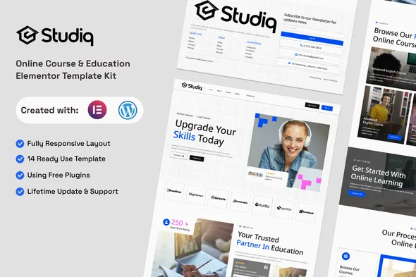 studiq online course education elementor template kit 1