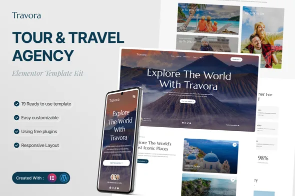 travora tour travel agency elementor template kit 1