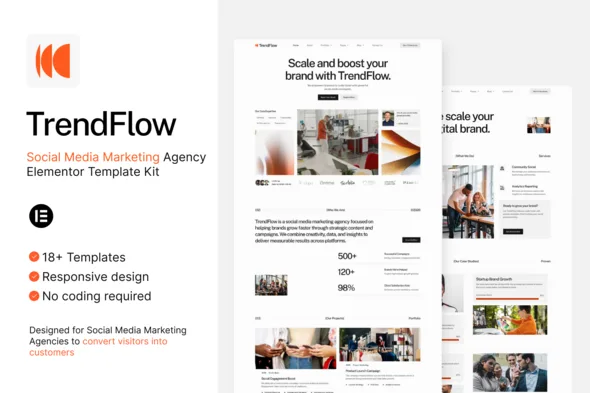 trendflow social media marketing agency elementor template kit 1
