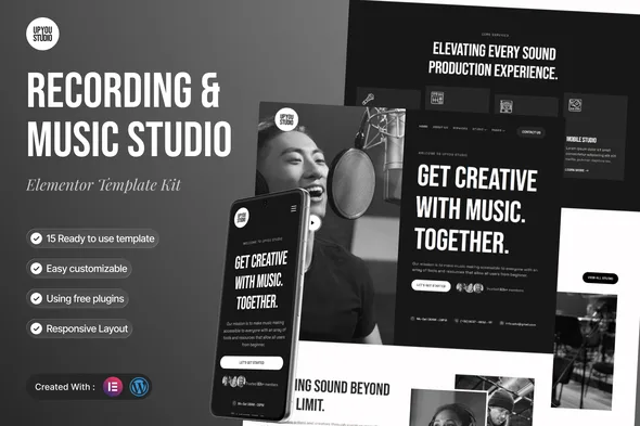 upyou recording music studio elementor template kit 1
