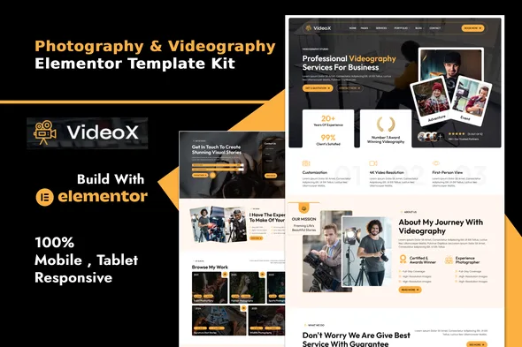 videox photography videography services elementor template kit 1