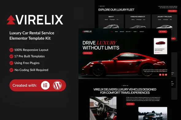 virelix luxury car rental service elementor template kit 1