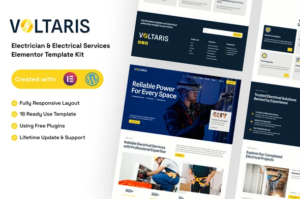 voltaris electrician electrical services elementor template kit 1