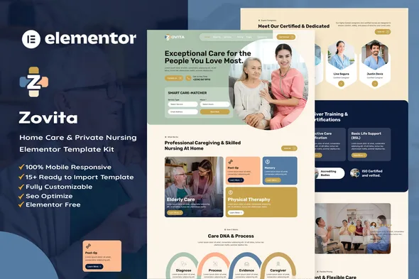 zovita home care private nursing elementor template kit 1