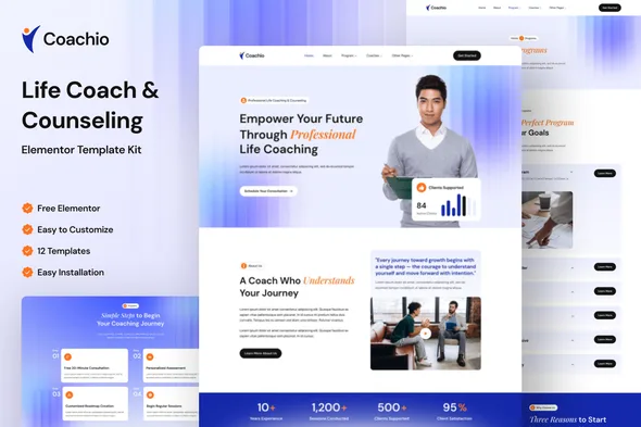 coachio life coach counseling elementor template kit 1