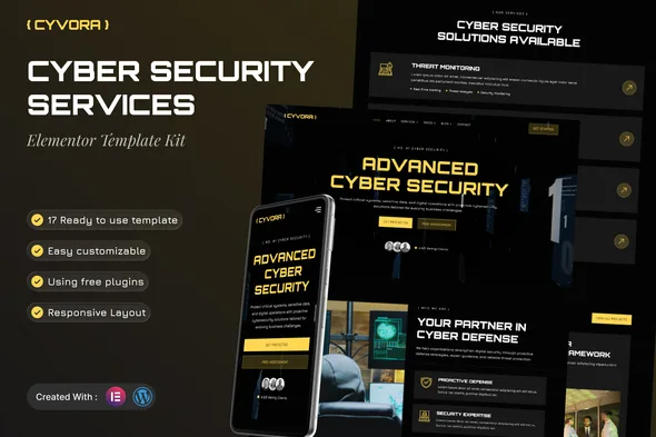 cyvora cyber security services elementor template kit 1