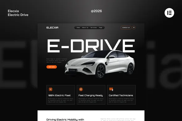 elecxia ev electric car rental service website elementor template kits 1