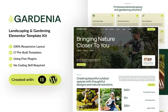 gardenia landscaping gardening elementor template kit 1