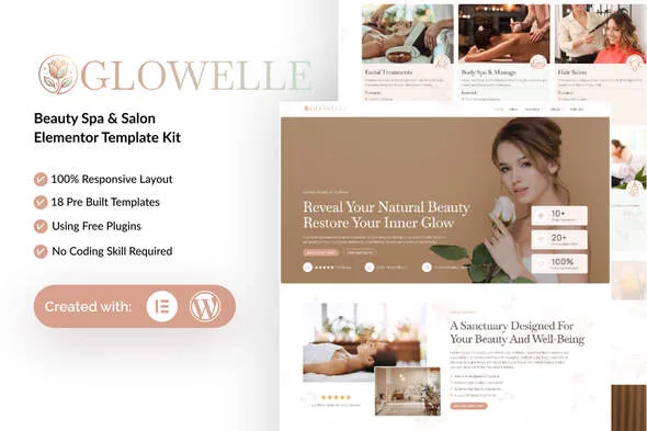 glowelle beauty salon spa elementor template kit 1