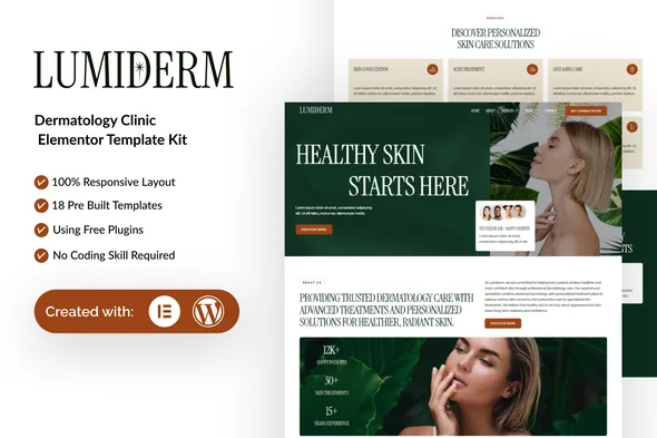 lumiderm dermatology clinic elementor template kit 1