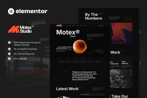 motex motion graphics 3d animation studio elementor pro template kit 1