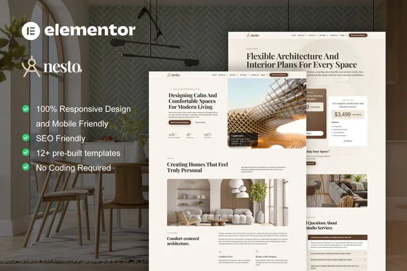 nesto interior design elementor pro template kit 1