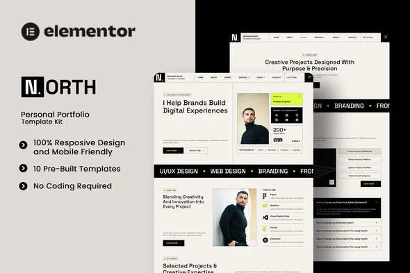 north personal portfolio elementor template kit 1