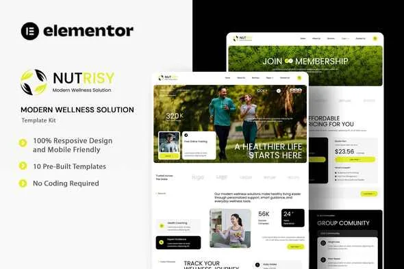 nutrisy modern wellness solution elementor template kit 1