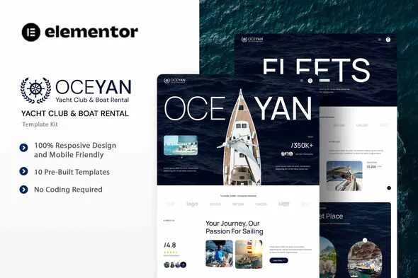 oceyan yacht club boat rental elementor template kit 1