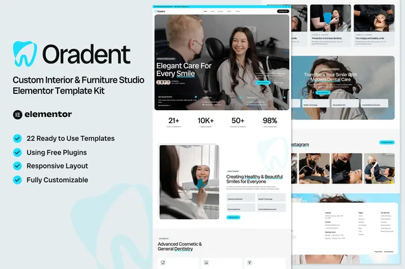 oradent cosmetic dental clinic elementor template kit 1