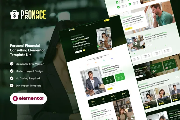 peronance personal financial consulting elementor template kit 1