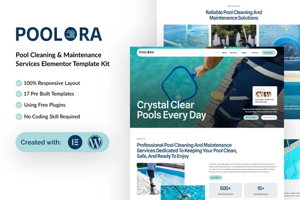 poolora pool cleaning maintenance services elementor template kit 1