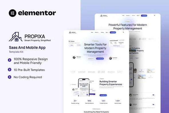 propixa saas mobile app elementor template kit 1