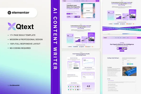 qtext ai content writer elementor template kit 1