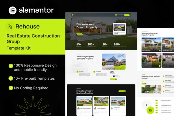 rehouse real estate construction group elementor template kit 1