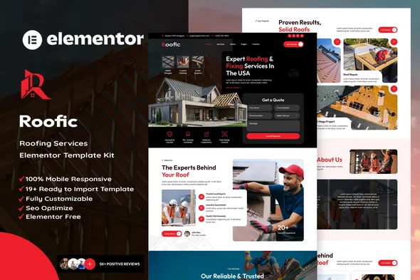 roofic roofing services elementor template kit 1