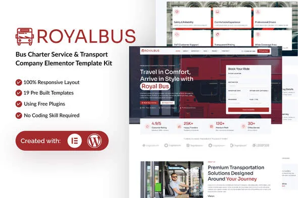 royalbus bus charter service transport company elementor template kit 1