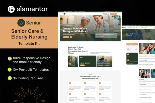 seniur senior care elderly nursing elementor template kit 1