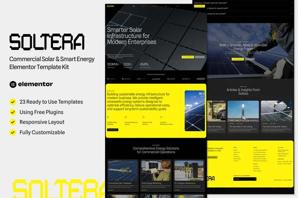 soltera commercial solar smart energy elementor template kit 1