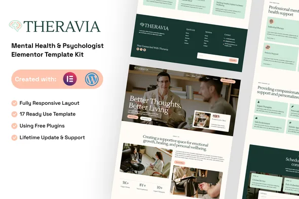 theravia mental health psychologist elementor template kit 1