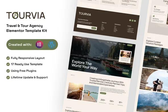 tourvia tour travel booking agency elementor template kit 1
