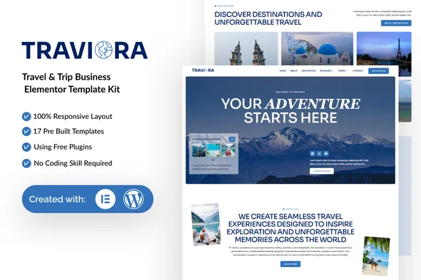 traviora travel trip business elementor template kit 1