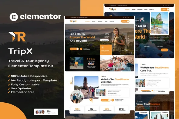 tripx tour travel booking agency elementor template kit 1