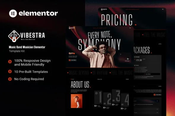 vibestra music band musician elementor template kit 1