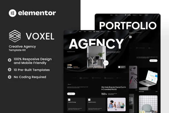 voxel creative agency elementor template kit 1