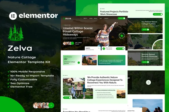 zelva nature cottage elementor template kit 1