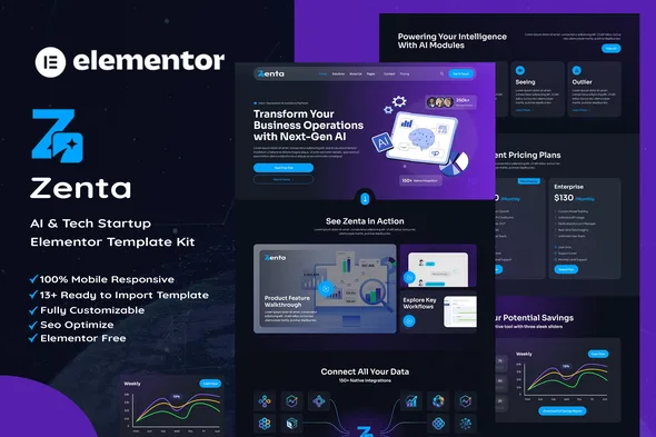 zenta ai tech startup elementor template kit 1