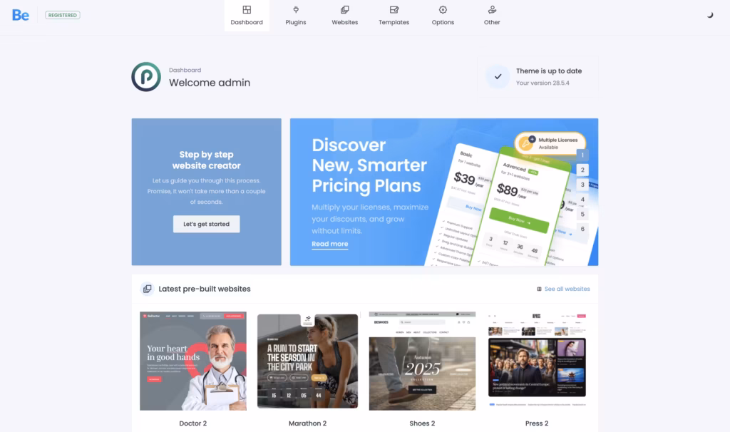 the 700+ pre-built website templates interface in Betheme — the strongest first-hand evidence this page can carry.