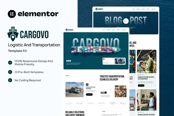 cargovo logistic and transportation elementor template kit 1