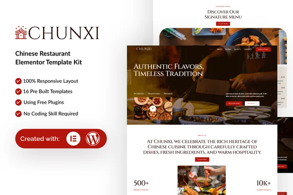 chunxi chinese restaurant elementor template kit 1